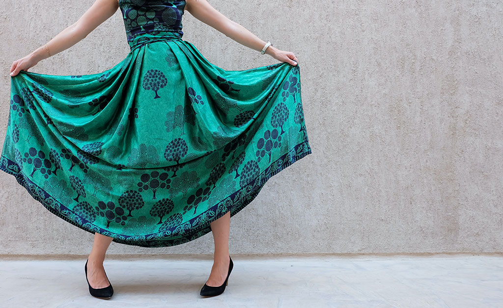 Green silk skirt