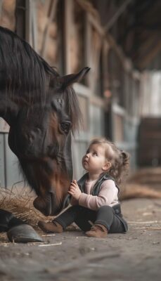 caption group horse and toddler