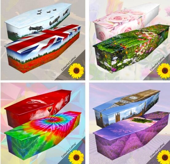 coffins colourful cardboard