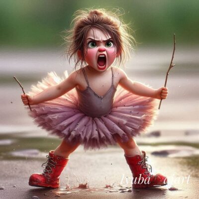 caption group angry girl in tutu