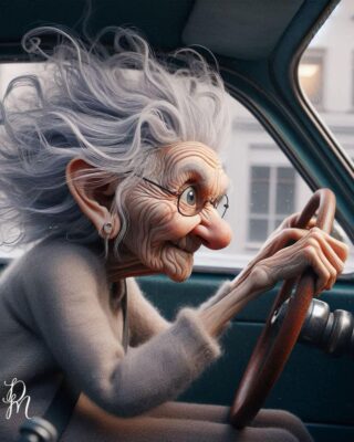 caption group granny behind the wheel