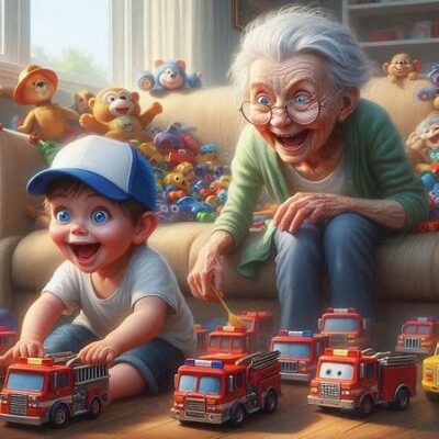 caption group granny and toddler racing engines