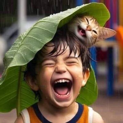 caption group boy cat paln leaf