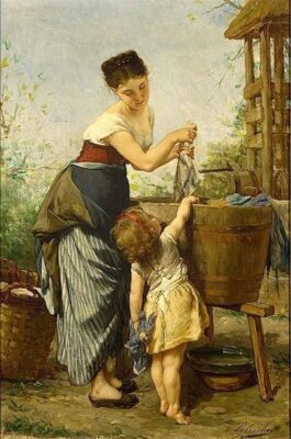 caption group mother child washing