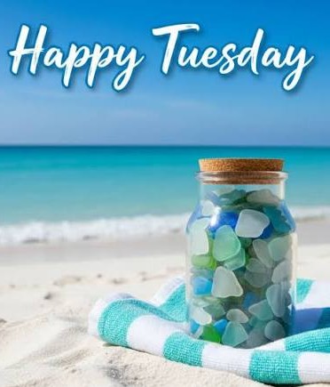 Happy Tuesday jar of sea glass 1