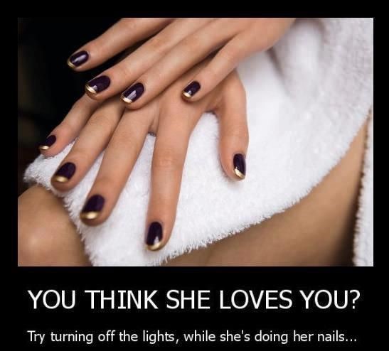 Doing her nails.