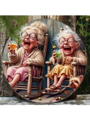 caption group 2 old girls drinking