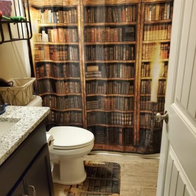 shower curtain and rug