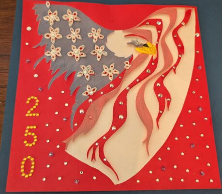 Ouilling 250 anniversary picture Mary made for the DAR Chapter House