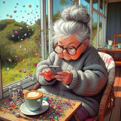 caption group granny on phone