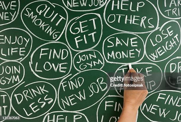 woman hand writing new year's resolutions for 2013 on the blackboard