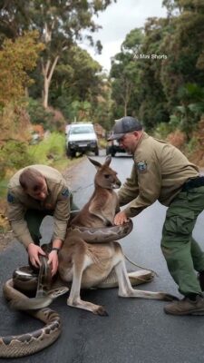 caption group kangaroo and python