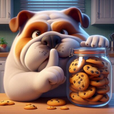 caption group dog and cookies