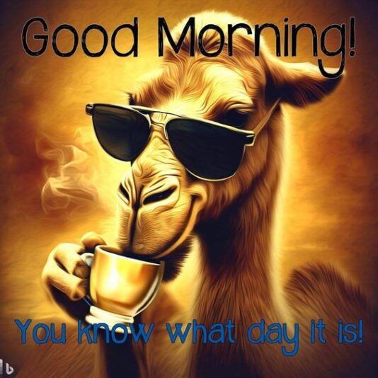 wed Camel drinking coffee